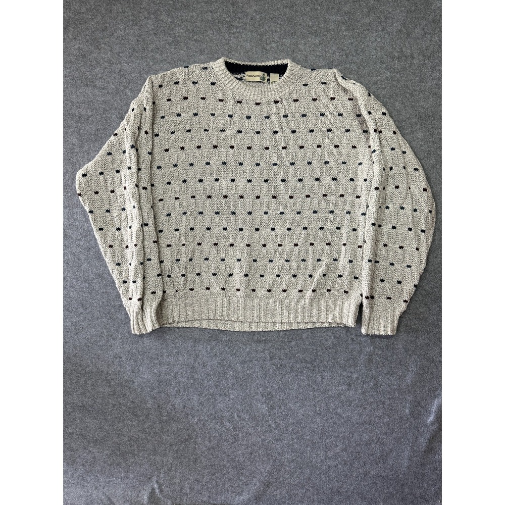 Vintage FieldMaster Sweater Men Large Gray Dot motif Textured Ribbed Knit Cotton